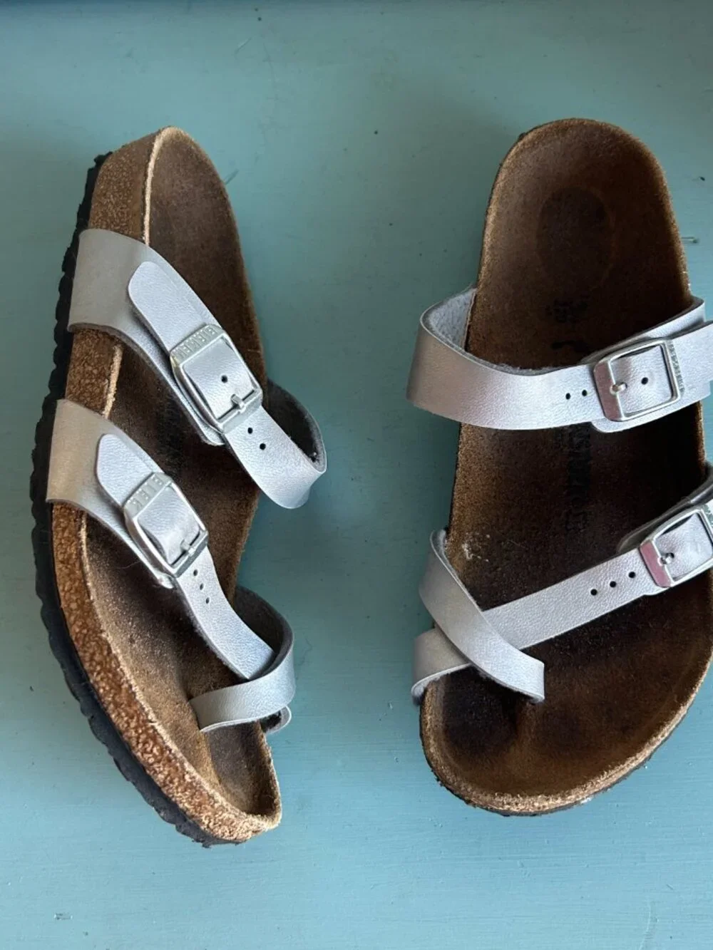 Birkenstock Girls Mayari Metallic Leather Sandals Silver Size 34 Size 3.5